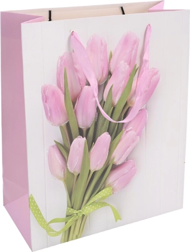 Ajándék papírtáska tulipán mintával 26 × 10 × 32 cm