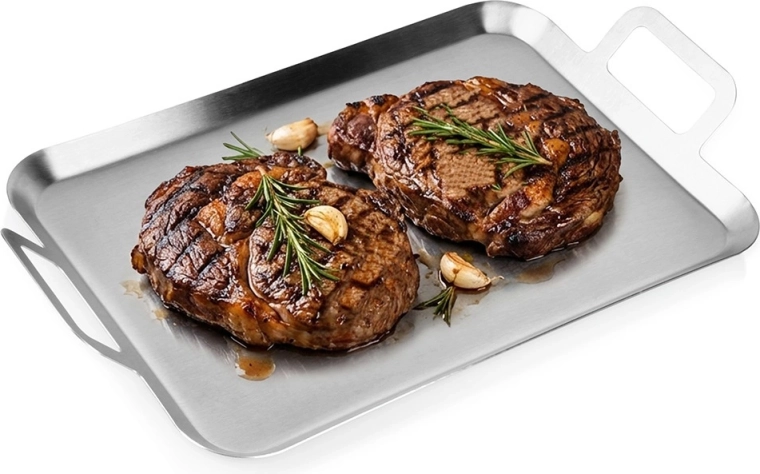 Rozsdamentes acél grilllap 43 × 25 cm fogantyúkkal