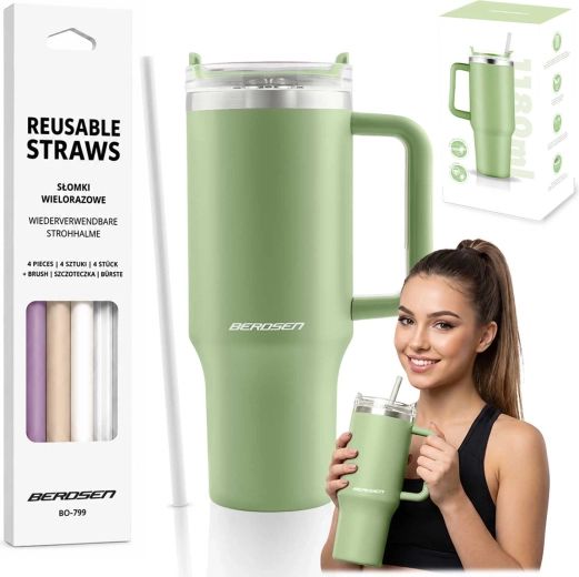 Berdsen vákuumos termo bögre szívószállal 1180 ml zöld - 1 db