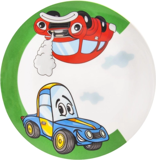 Gyerek lapos porcelántányér autós mintával, 21 cm
