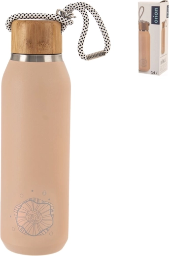 Rozsdamentes acél termosz bambusz kupakkal, virágmintás, 0,6 l, rózsaszín