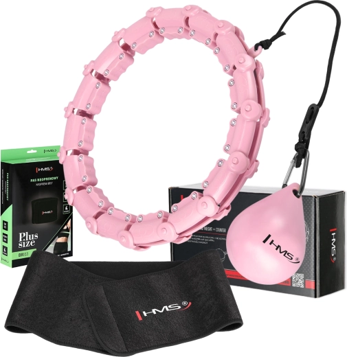 Rózsaszín masszázs súlyozott hula hoop HMS HHW11 és karcsúsító deréköv HMS BR163 Plus Size készlet