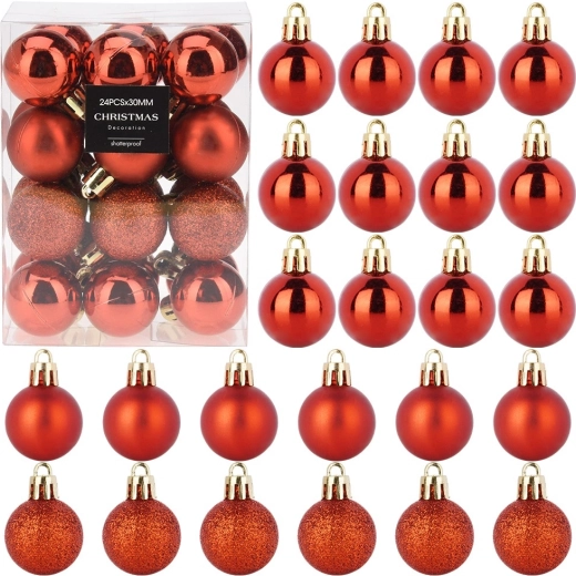 Törhetetlen piros karácsonyi díszek 3 cm, 24 db