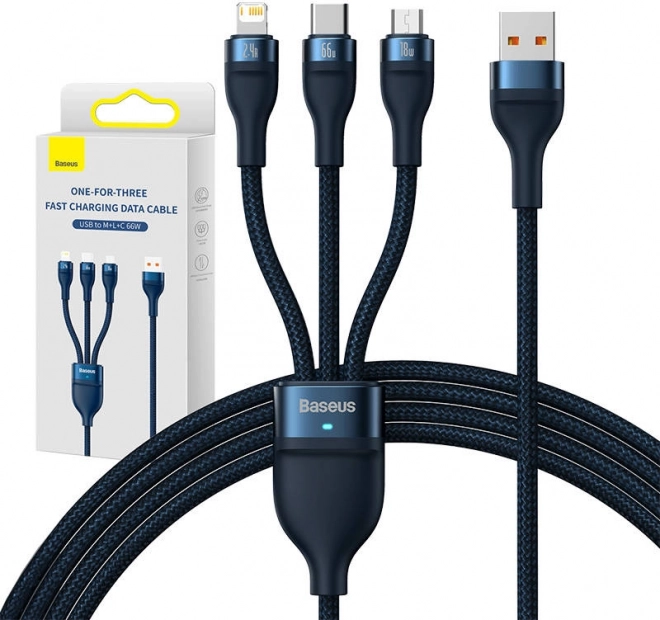 Baseus gyors töltőkábel 3 az 1-ben, USB-C + Micro USB + Lightning 66W, 1,2 m