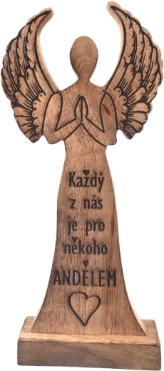 Mangófából készült „Mindannyian” angyal dekoráció 32 cm