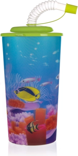SEA műanyag pohár fedéllel és szívószállal, 470 ml
