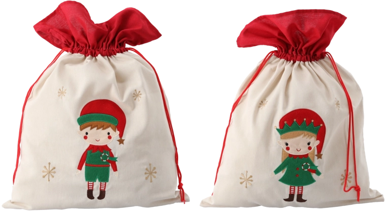 Ajándékzsák 45 × 60 cm bézs, vegyes mintájú manó