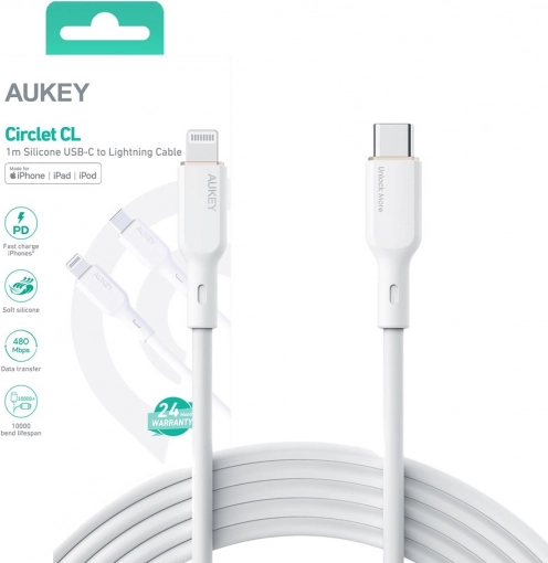 CB-SCL2 Fehér szilikon Lightning–USB‑C kábel | USB Power Delivery USB‑PD | 1,8 m | 27 W | 3 A | MFi Apple