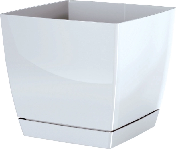 Coubi Square négyzet alakú kaspó tányérral, 21 cm, fehér
