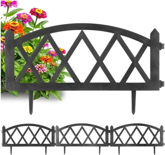 Szürke kerti szegélykerítés 57 × 25 cm, 4 darabos készlet