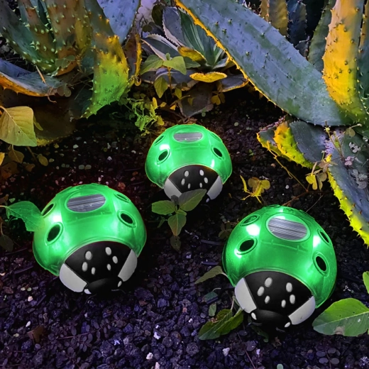 Zöld szoláris LED-es katicabogár lámpa 6 meleg fehér LED-del