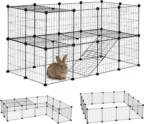 Petsi moduláris karám nyulak és nagyobb rágcsálók számára, 35 panel, fekete
