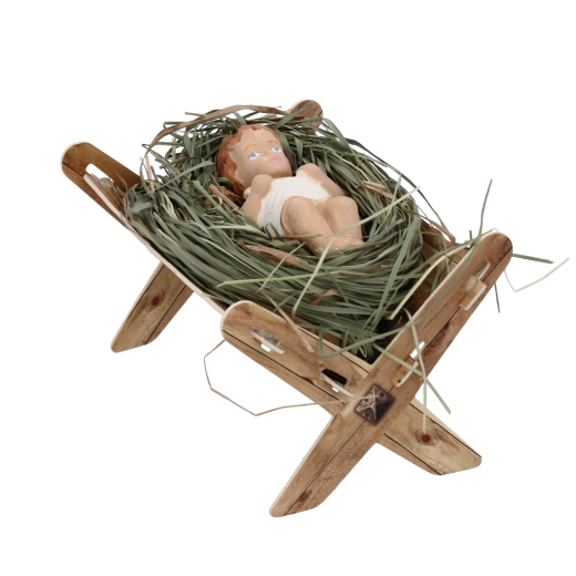 Kis Jézuska figura jászolban, kicsi, színes