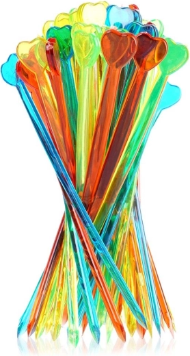 Színes koktélpálcikák szívecskével, 8 cm, 50 db