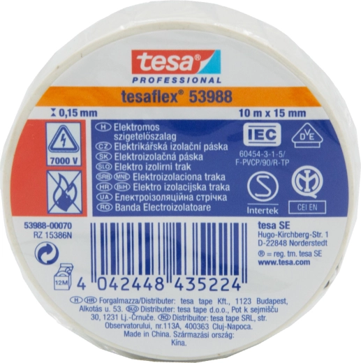 TESA elektromos szigetelőszalag 15 × 10 m fehér