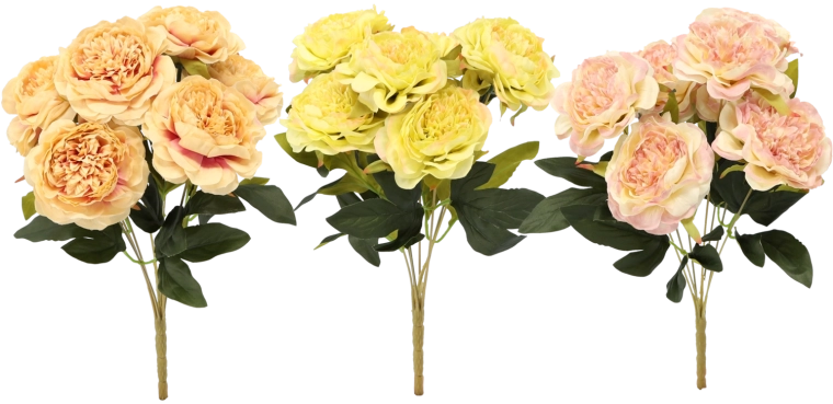 Műág – 7 pünkösdi rózsából álló csokor 41 cm, vegyes színek