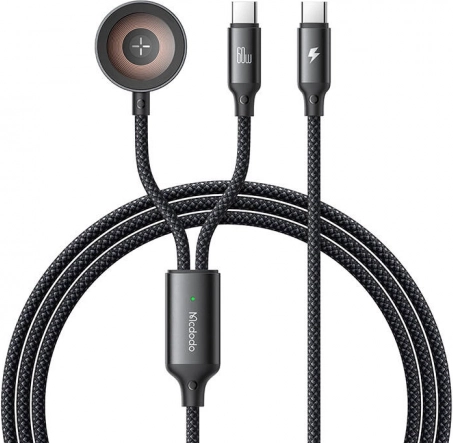 Mcdodo 2 az 1-ben USB-C kábel és töltő Apple Watchhoz, 60W, 1,2m