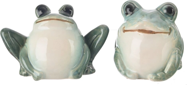 Porcelán béka dekoráció zöld-fehér 12 cm