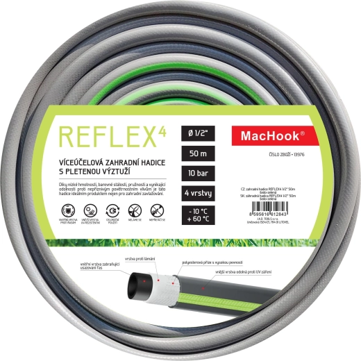 Reflex4 kerti tömlő 1/2" 50 m szürke–zöld
