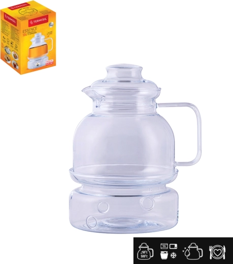 Üveg hőálló kancsó fedővel és melegítővel 1,5 l