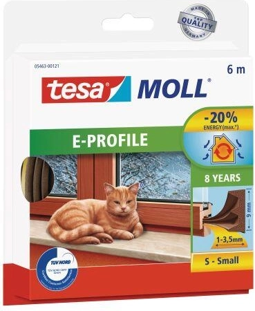 Ablak- és ajtótömítés E profil 9×4 mm, barna, 6 m