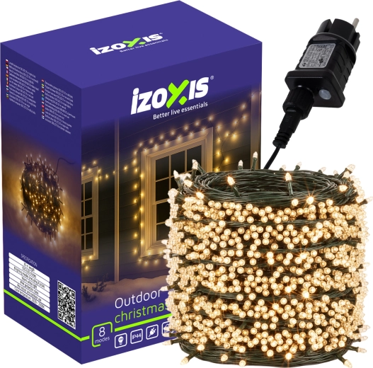 Karácsonyi fényfüzér 500 LED, 35 m, meleg fehér, IZOXIS, IP44, 8 mód