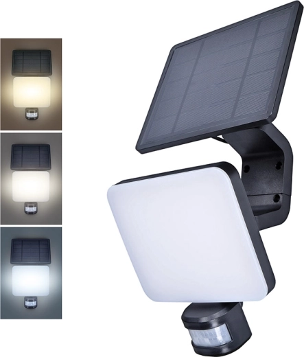 Solight LED napelemes kültéri fali lámpa érzékelővel, 11 W, 1200 lm, 3 CCT, fekete – 1 db