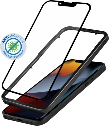 Antibakteriális 3D Armour Glass védőüveg iPhone 16e / 14 / 13 / 13 Pro készülékhez – Védőkerettel