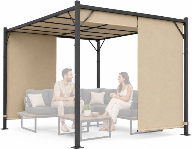 MultiGarden kerti pergola 3 × 4 m elhúzható tetővel, bézs