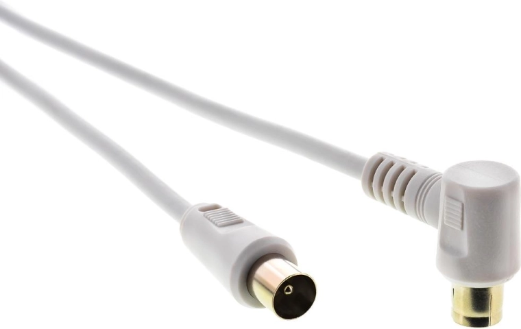 Sencor antenna koaxiális kábel dugó–aljzat 90° 2,5 m, fehér