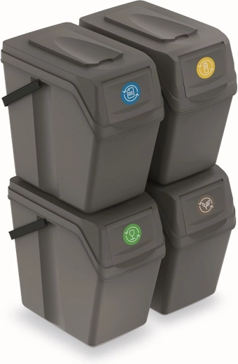 Sortibox II szelektív hulladékgyűjtő szett 4×25 l – szürke kő