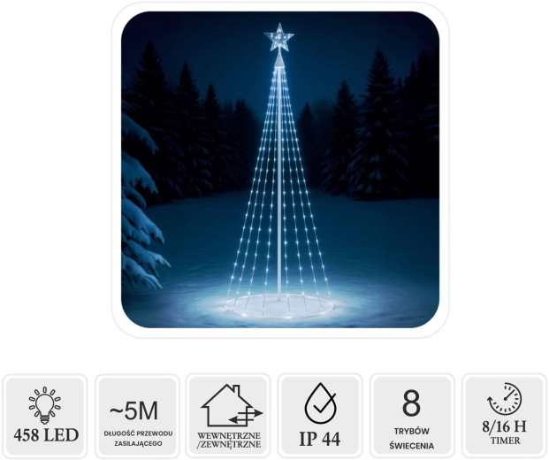 LED kúpos karácsonyfa csillaggal 3 m, 458 LED, hideg fehér, beltéri/kültéri