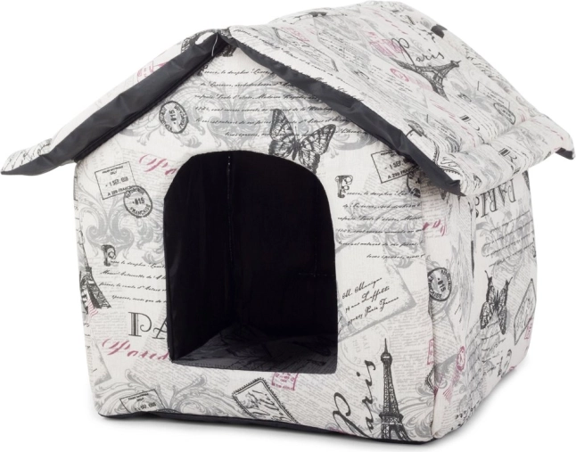 Textil házikó kutyáknak és macskáknak, L méret, bézs