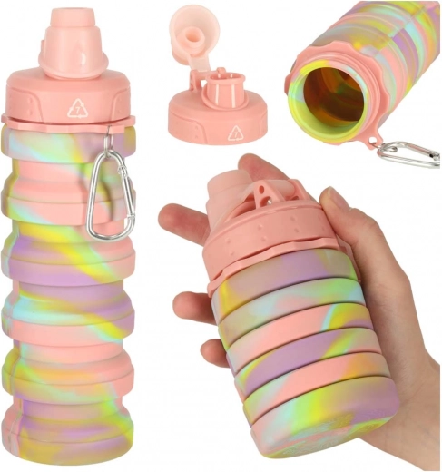 Összehajtható sport szilikon vízpalack 500 ml szivárvány színű