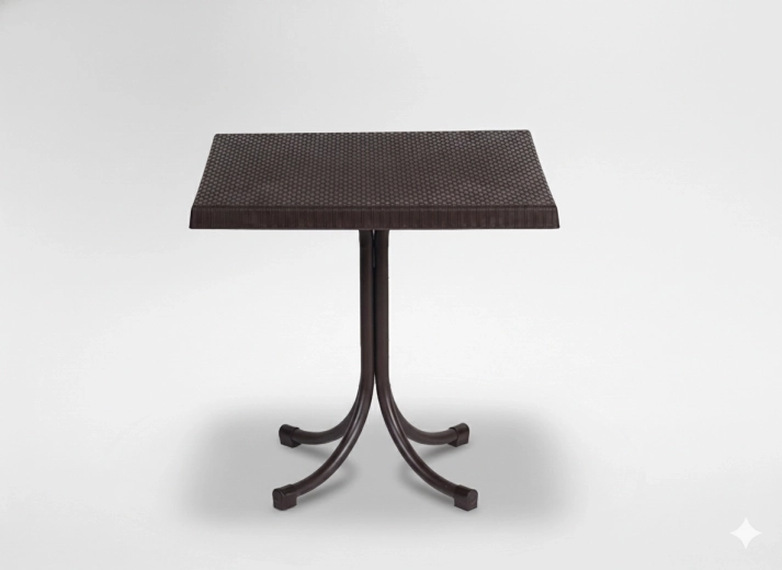 Kerti rattan hatású, egy lábon álló asztal 80 × 80 × 73 cm, barna