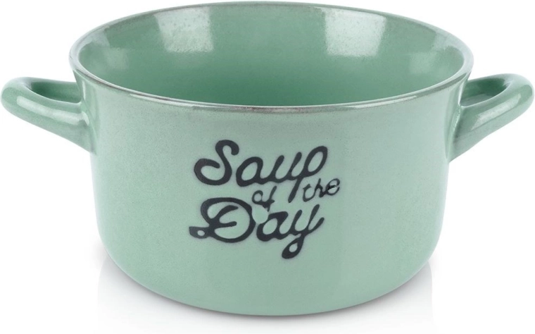 Kétfülű kerámia levesestál 600 ml, zöld