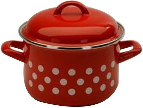 Zománcozott fazék fedővel, Pöttyös, 20 cm, 4 l, piros
