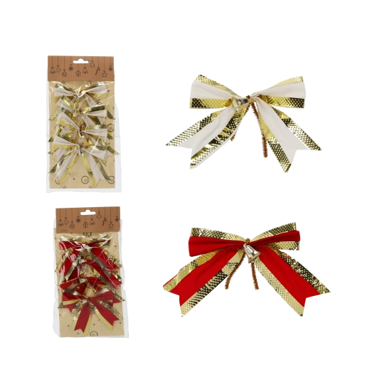 10 cm-es karácsonyi masnikészlet piros–arany (4 db)