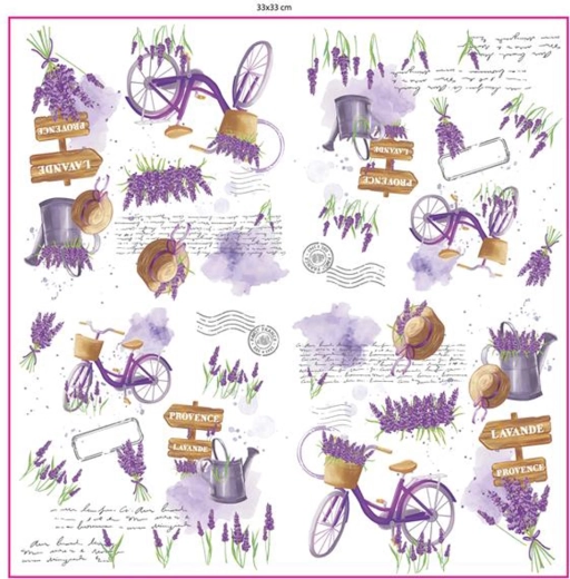 Levendulás papírszalvéták, 3 rétegű, 33 × 33 cm