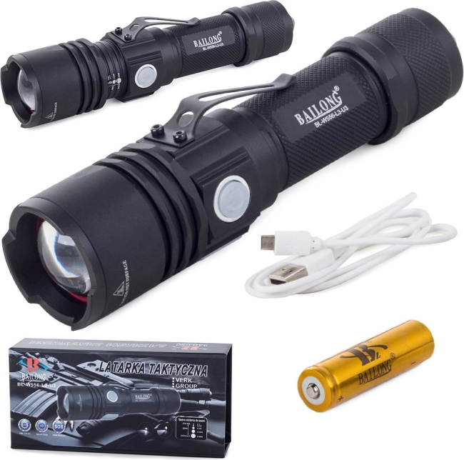 BAILONG CREE XM‑L T6 taktikai zseblámpa zoommal, oldalsó fénnyel és USB‑töltéssel