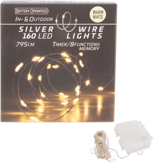 LED fényfüzér dróton 160 LED sárga fénnyel, időzítővel (beltéri és kültéri)