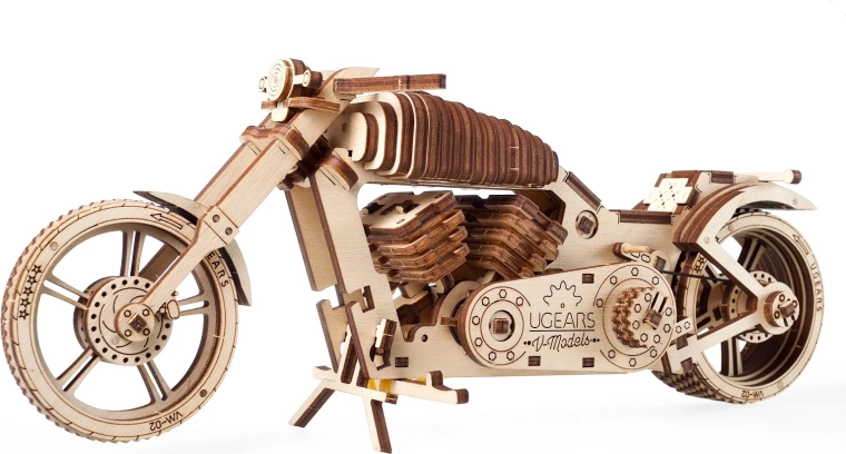 UGEARS fa 3D puzzle motorbicikli – mechanikus modell ragasztás nélkül