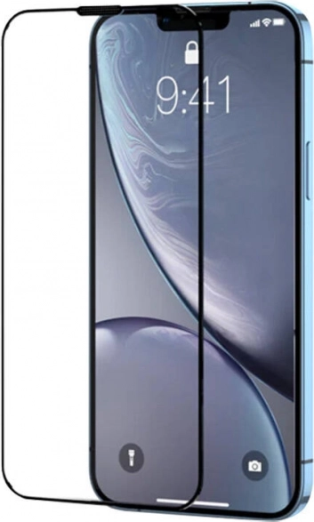Edzett üveg fekete kerettel és porvédő szűrővel iPhone 15 Pro Max-hoz