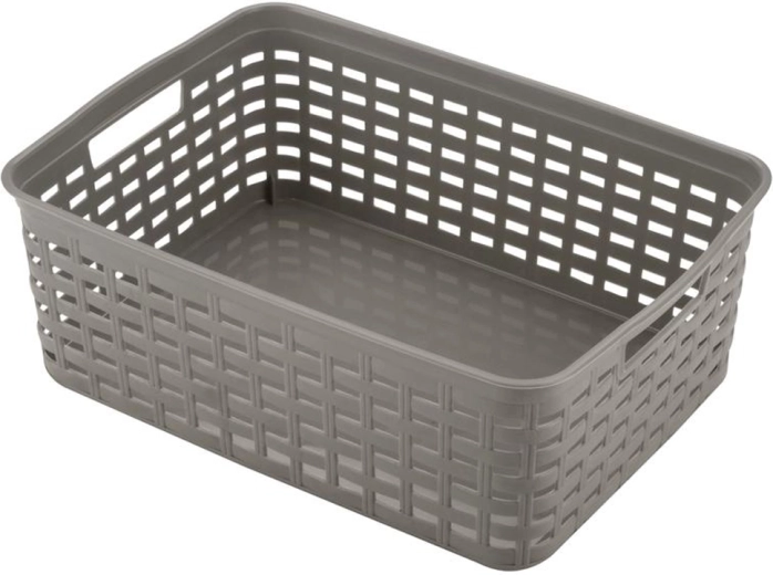 HEIDRUN műanyag tárolókosár rattanmintával, 39 × 29 × 13 cm – 1 darab