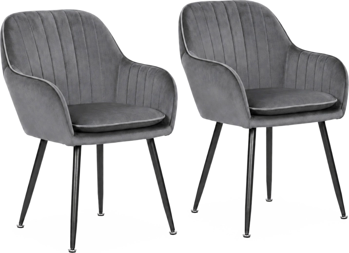 ModernHome 2 db kárpitozott bársony étkezőszék szett karfával, sötétszürke