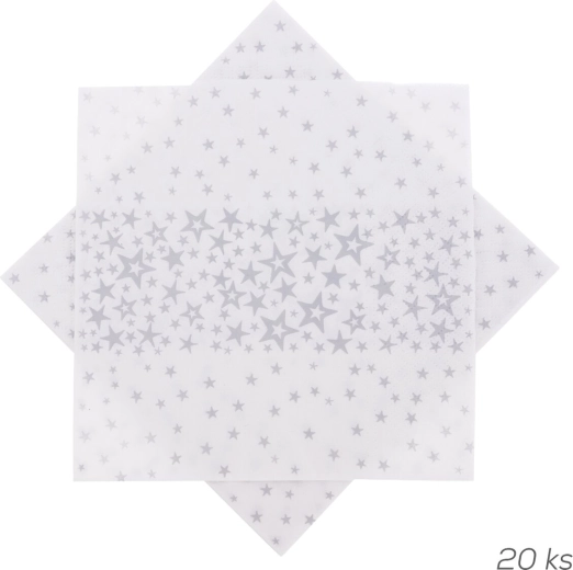 Ezüst csillagos papírszalvéták 33 × 33 cm 20 db