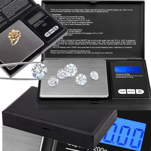 ZsebmÉretű digitális ékszermérleg 200 g / 0,01 g rozsdamentes platnival