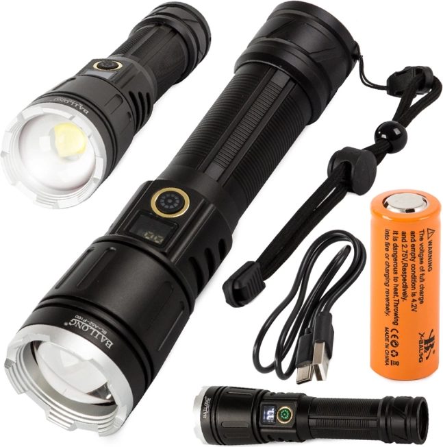 Katonai taktikai zseblámpa Cree XHP160 LED-del és zoommal