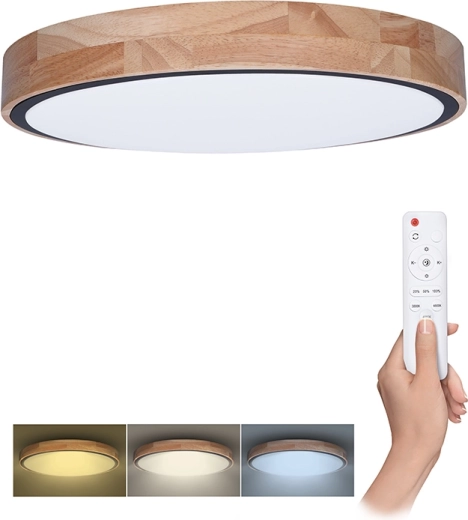 Solight Iron Oak LED mennyezeti és fali lámpa távirányítóval, 48 W, 40 cm, dimmelhető, CCT 3000–6500 K
