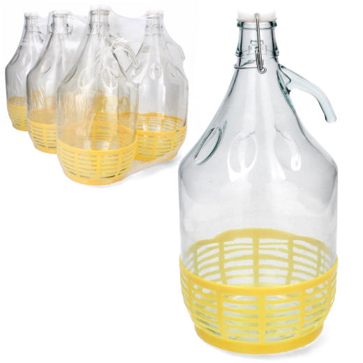 5 literes üvegballon fogantyúval és mechanikus zárófedéllel